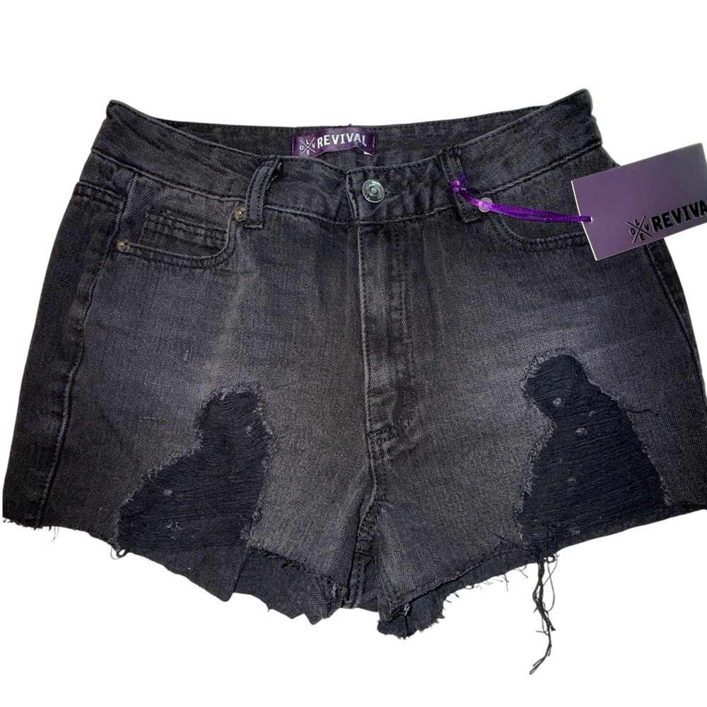 Love Revival Black Distressed Denim Shorts Raw Hem High Rise Size 5